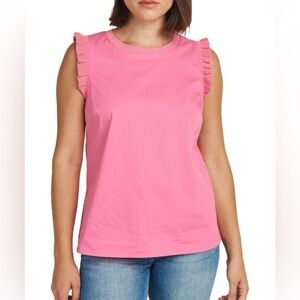 DR2 Daniel Rainn Pink Ruffle Sleeve Tunic Top Blouse Cotton Cottage Coquette NWT